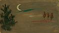 click for a larger image of item #34200, Brown Landscape: Three Trees And Crescent Moon