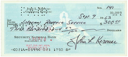 KEROUAC, Jack - Signed Check to the I.R.S. | Ken Lopez Bookseller