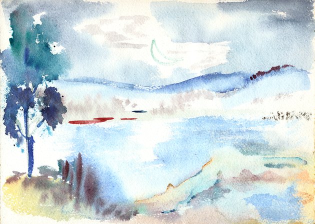 Pale Moon Over Lake