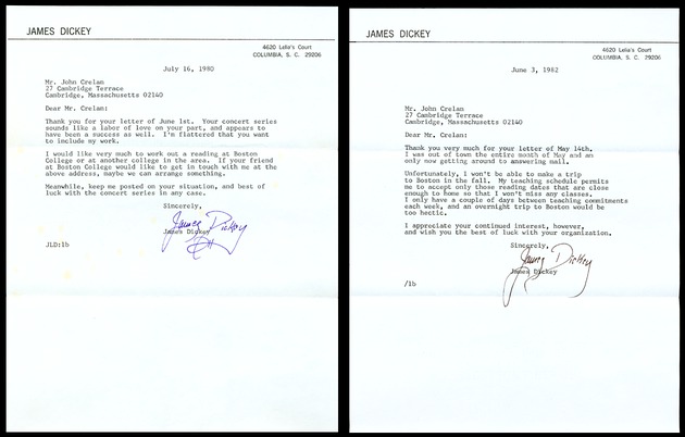 DICKEY, James, - Typed Letters Signed.