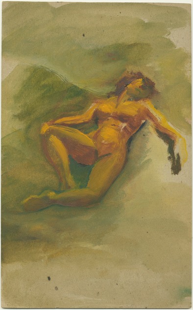 CUMMINGS, E.E., - Reclining Nude On Green Background.