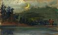 click for a larger image of item #34182, Evening Wood Scene And Crescent Moon